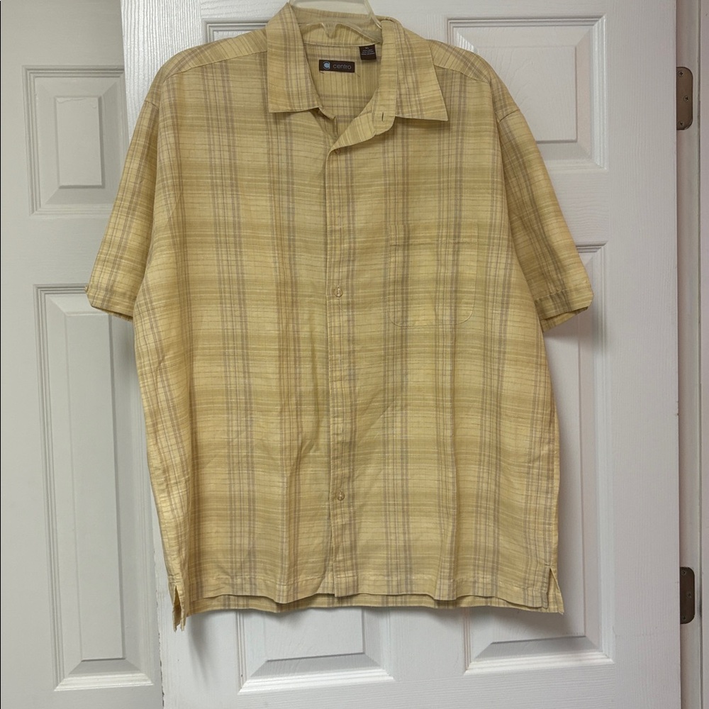 Entro Beige Plaid Linen Blend Shirt
